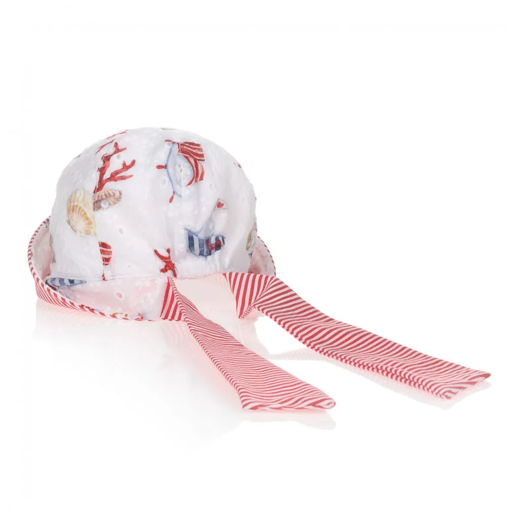 Girls White & Red Cotton Hat