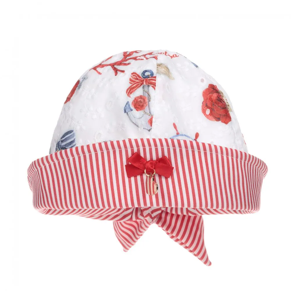 Girls White & Red Cotton Hat