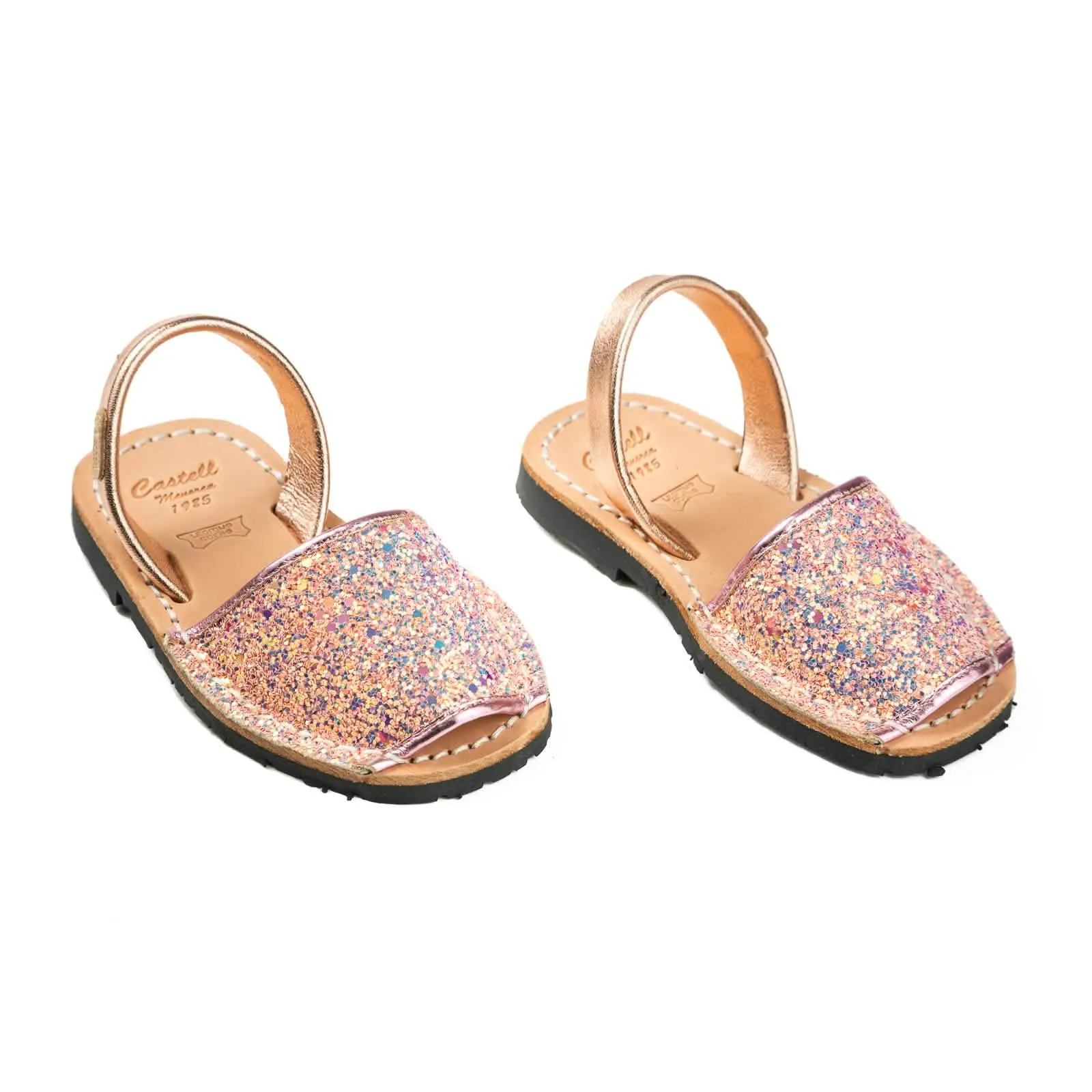 Glittery Leather Menorcan Sandal For Kids - Iker 1097R Strech