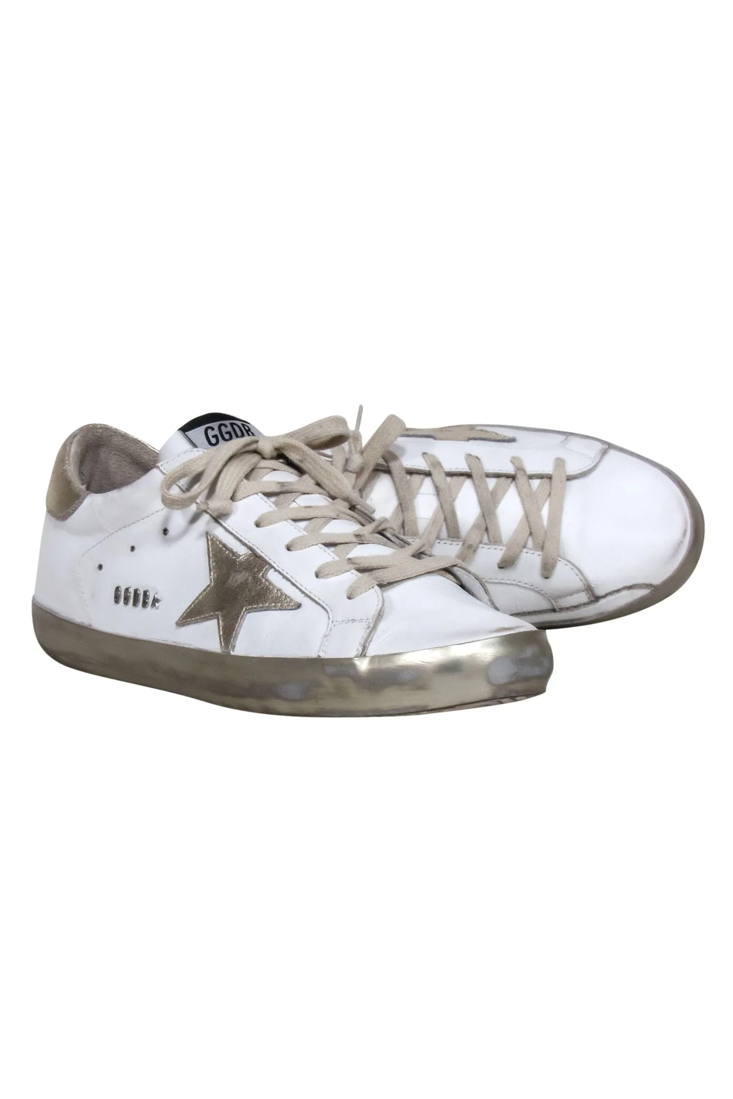 Golden Goose - White Superstar Sneaker w/ Gold Metallic Detail Sz 11