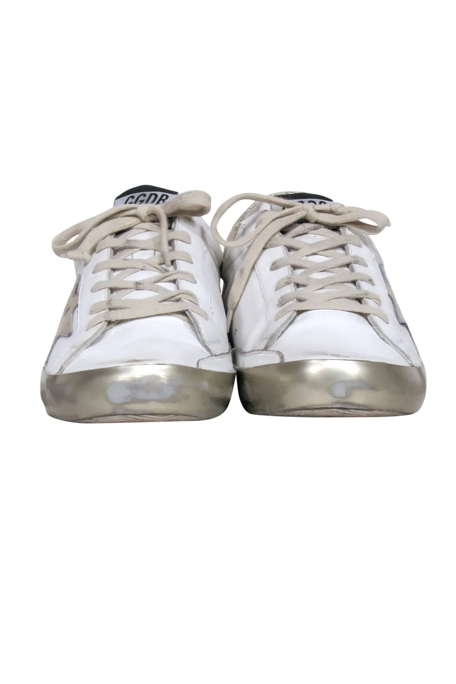 Golden Goose - White Superstar Sneaker w/ Gold Metallic Detail Sz 11