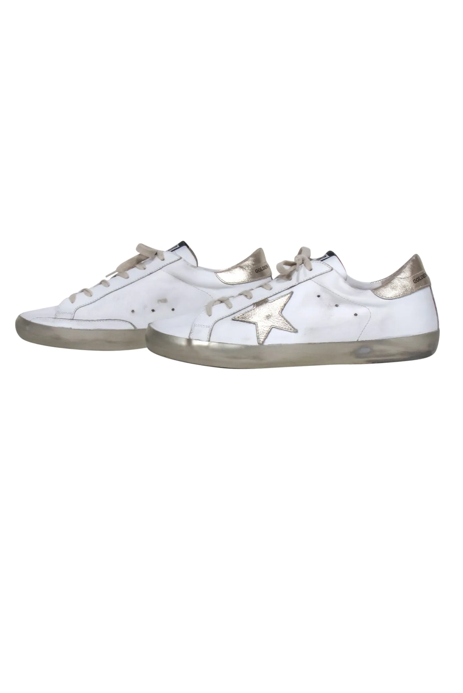 Golden Goose - White Superstar Sneaker w/ Gold Metallic Detail Sz 11