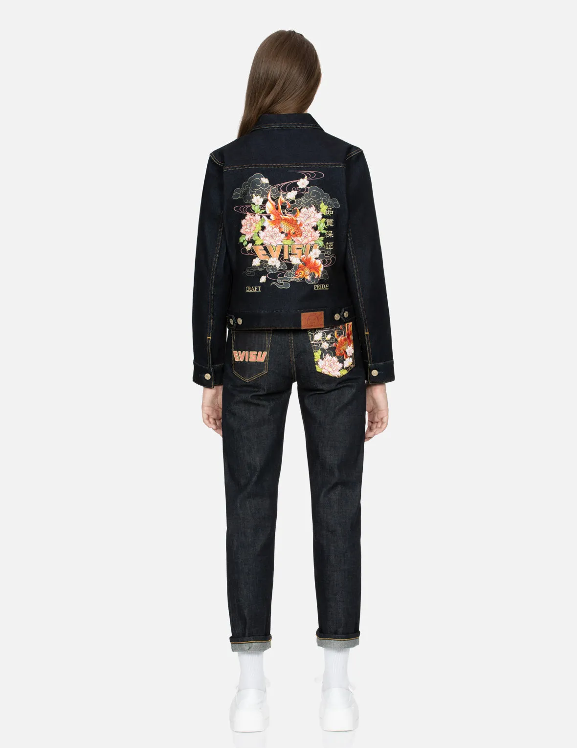 Goldfish and Floral Flow Embroidery Regular Fit Denim Jacket