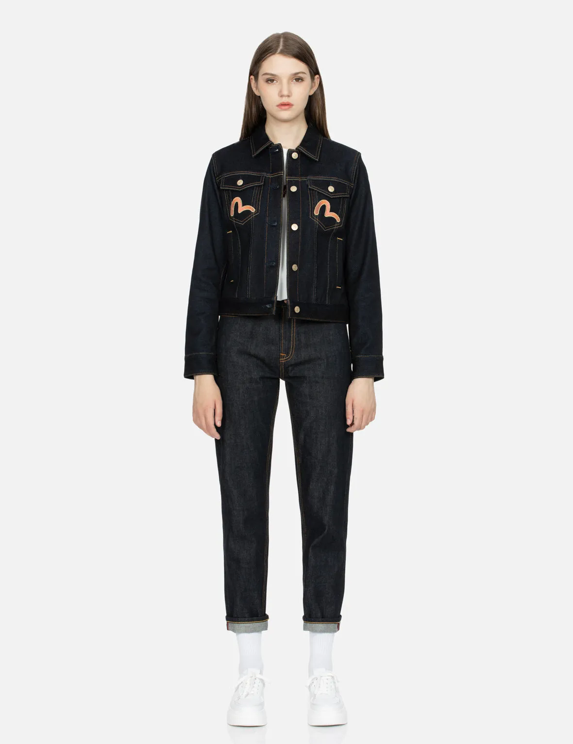 Goldfish and Floral Flow Embroidery Regular Fit Denim Jacket