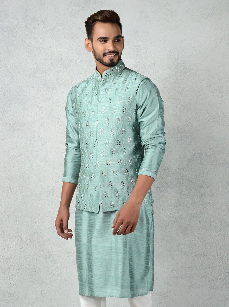 Green Kurta Set with Bandhgala Jacket | TULA