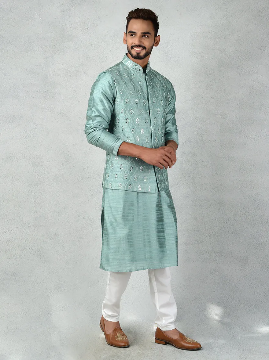 Green Kurta Set with Bandhgala Jacket | TULA