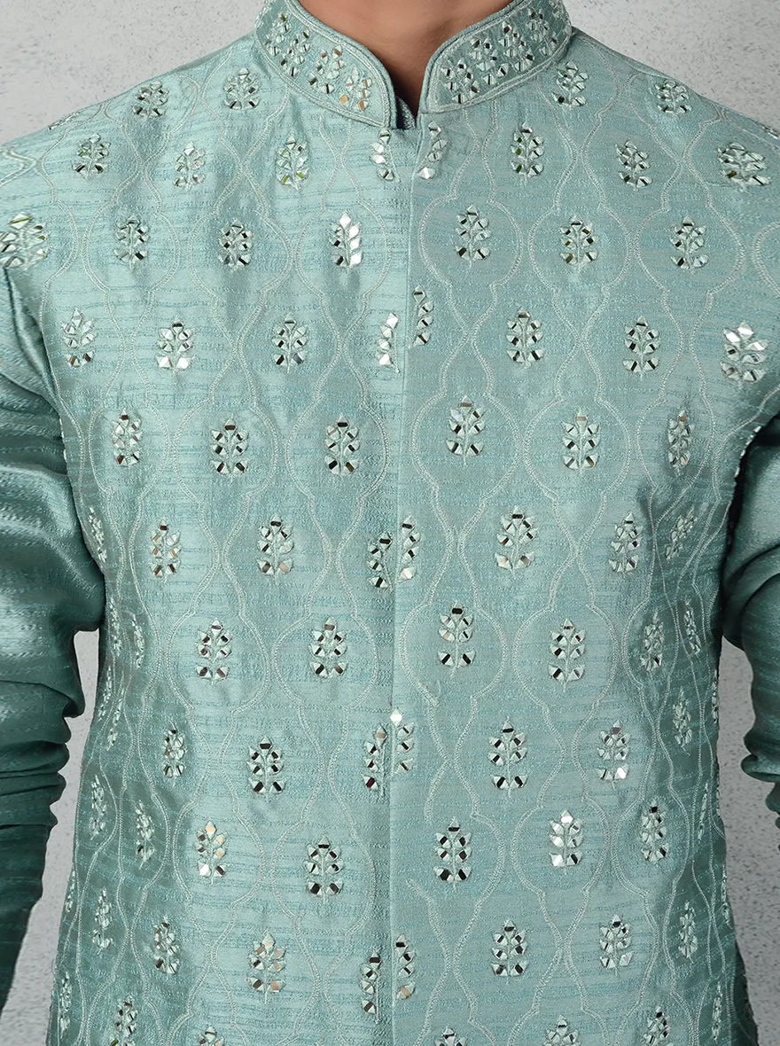 Green Kurta Set with Bandhgala Jacket | TULA