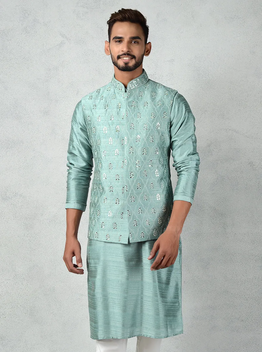 Green Kurta Set with Bandhgala Jacket | TULA