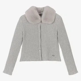 Grey Fur Trimmed Cardigan