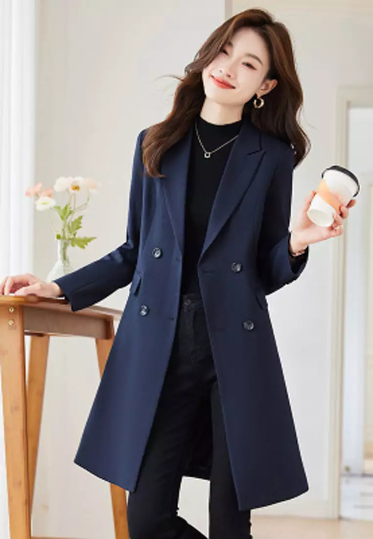 Halo Slim Lapel Midi Trench Coat Blazer