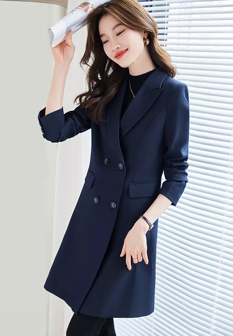 Halo Slim Lapel Midi Trench Coat Blazer