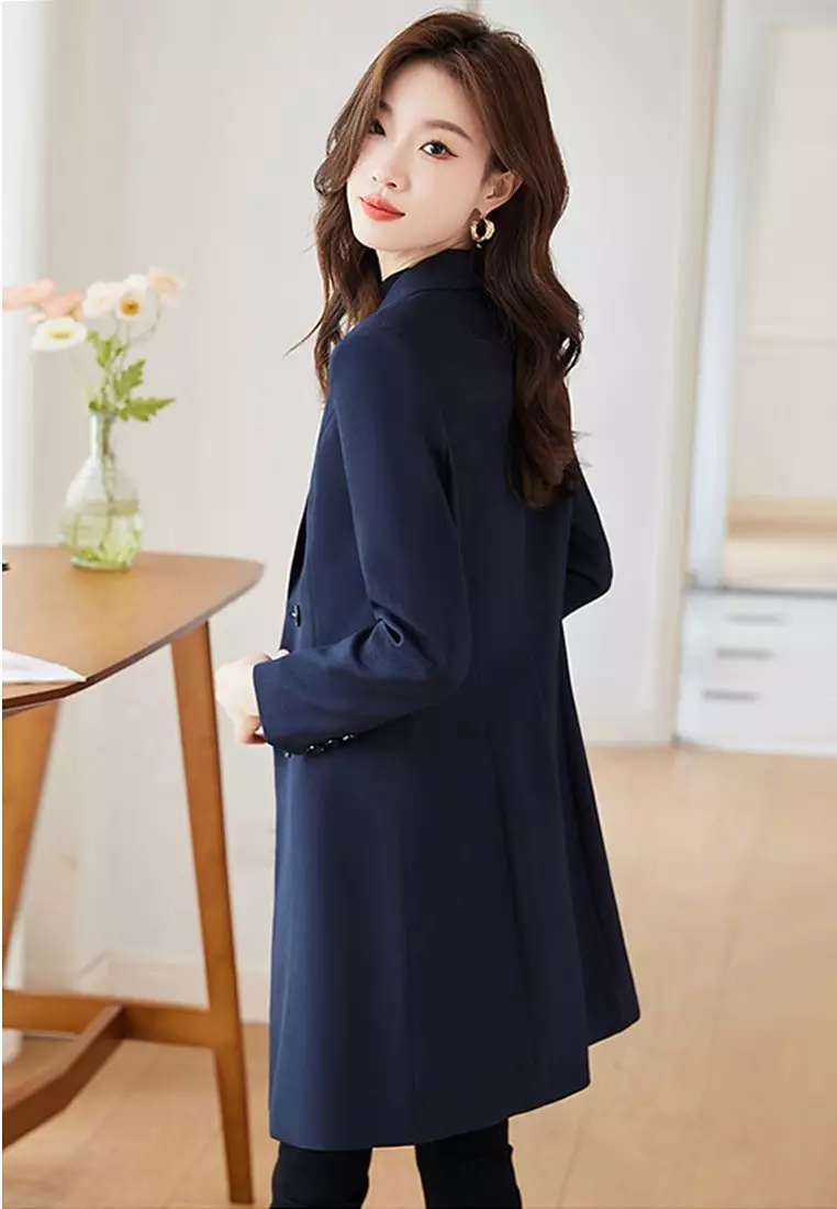 Halo Slim Lapel Midi Trench Coat Blazer