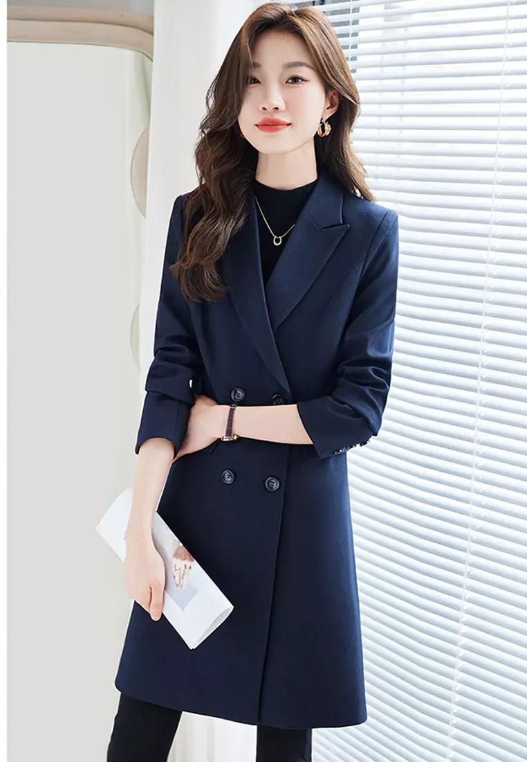 Halo Slim Lapel Midi Trench Coat Blazer