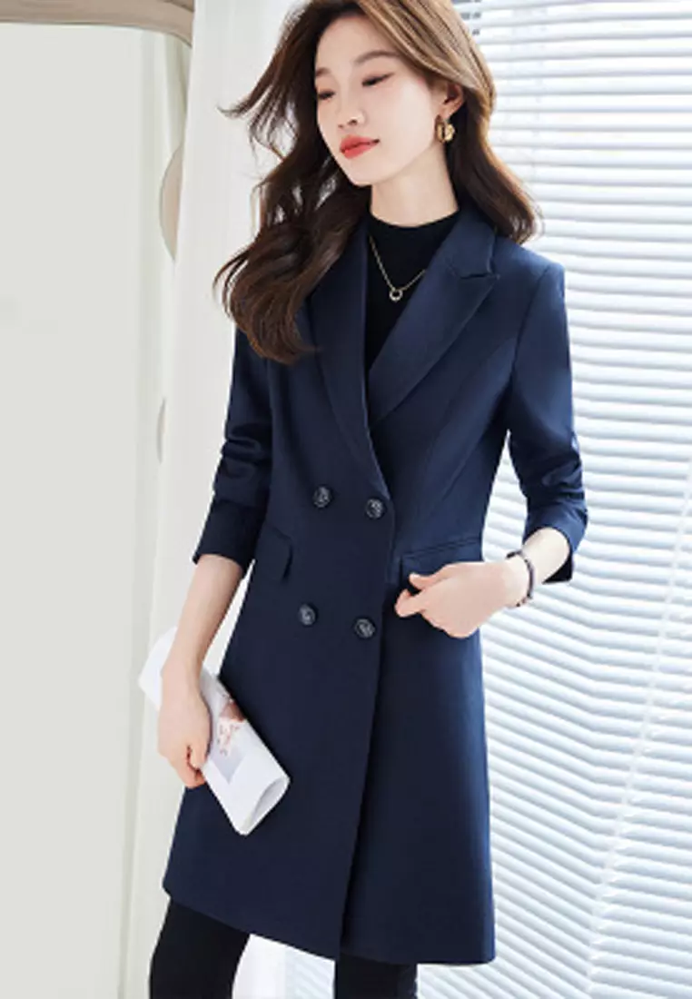 Halo Slim Lapel Midi Trench Coat Blazer