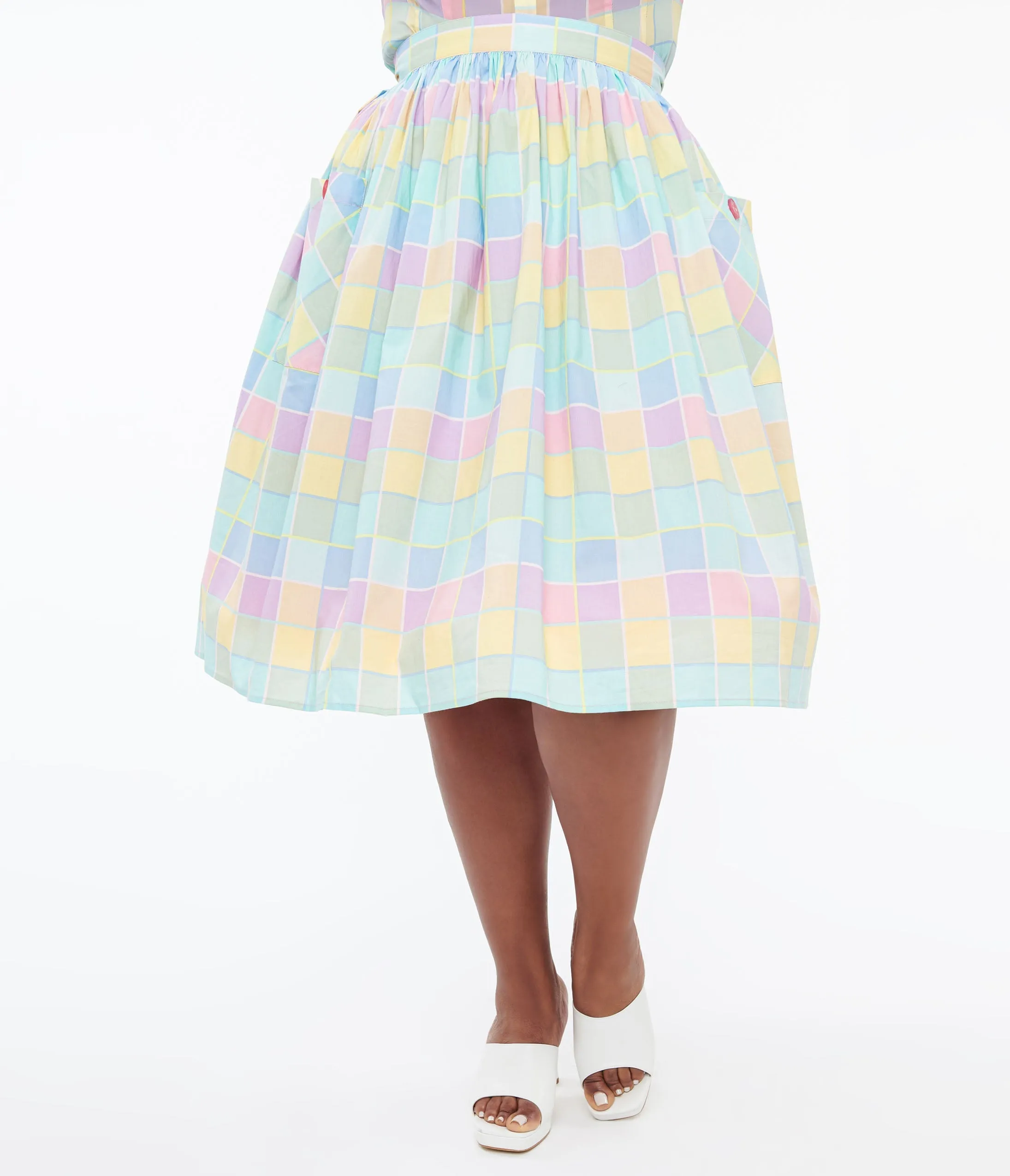 Hell Bunny Plus Size 1950s Pastel Check Cotton Skye Swing Skirt