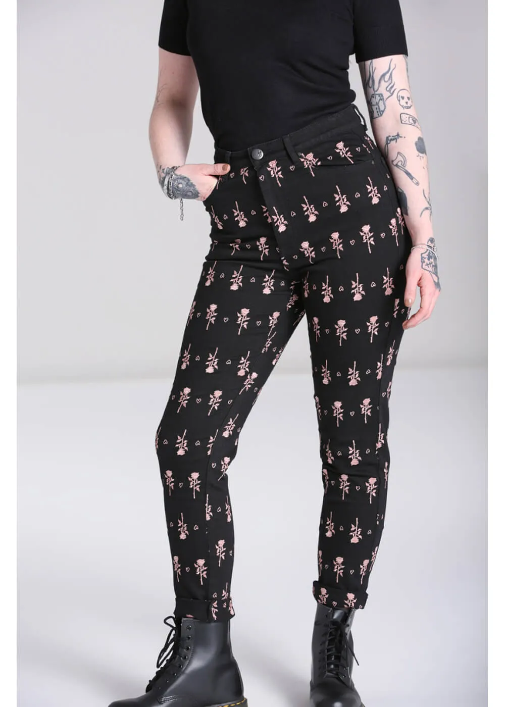 Hell Bunny The Lover Rose 80's Jeans Black