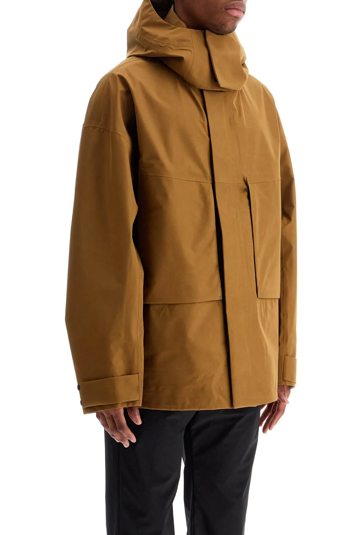 Herno Laminar Light Brown Waterproof Short Jacket In Polyester With Hood