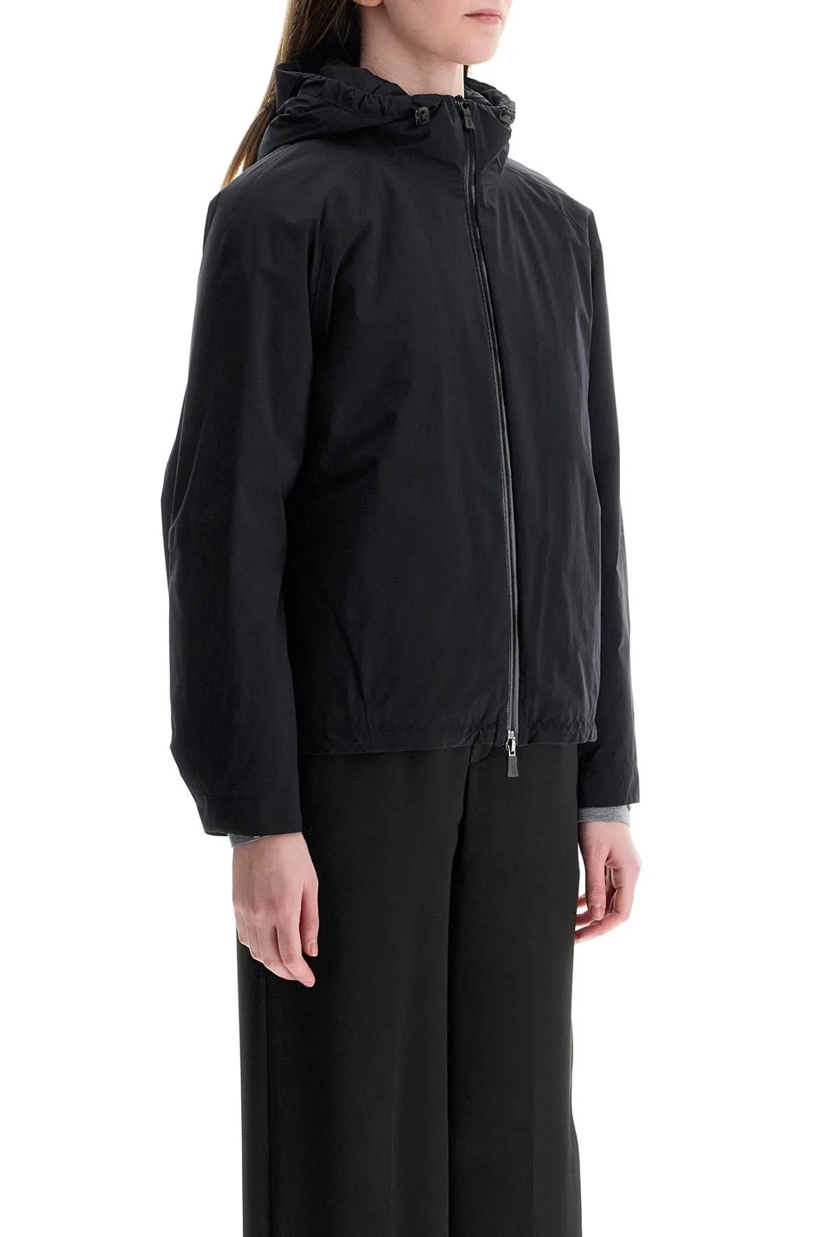 Herno Laminar Short Black Waterproof Polyamide Jacket With Hood And Zip