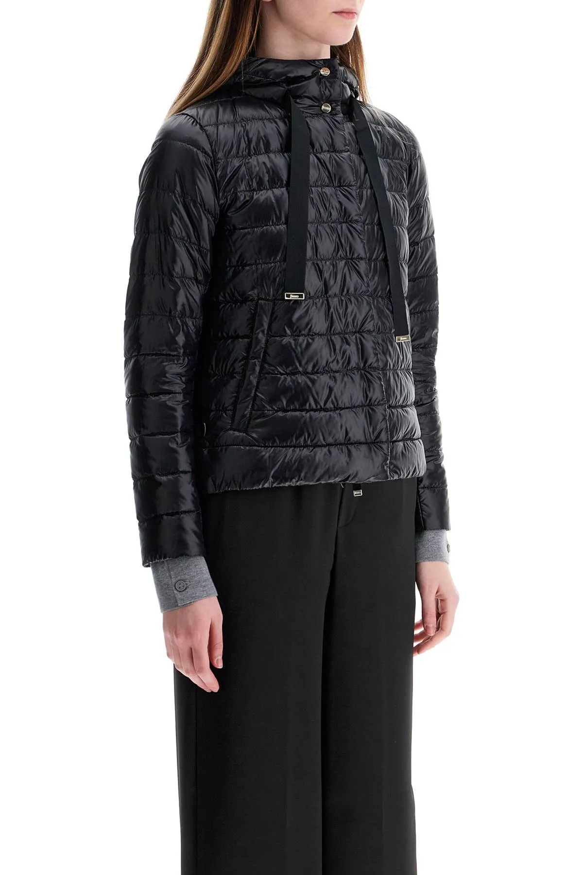 Herno Ultra Lightweight Black Nylon Down Jacket With Hood