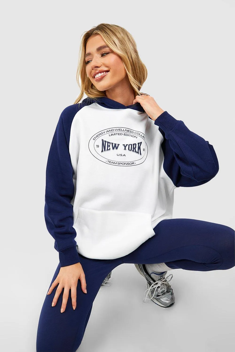 Hoodies & Sweatshirts | New York Slogan Colour Block Oversized Hoodie | boohoo