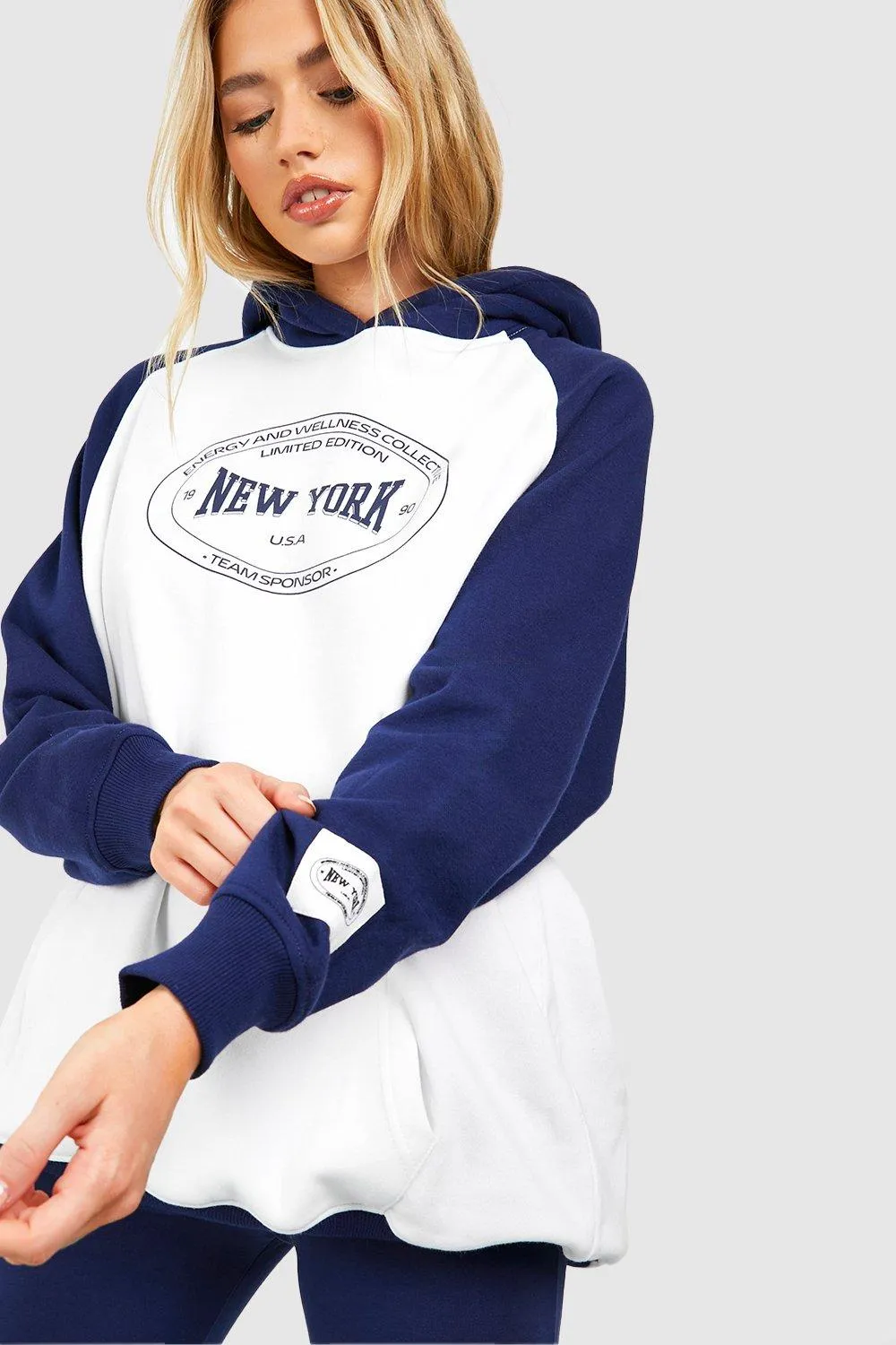 Hoodies & Sweatshirts | New York Slogan Colour Block Oversized Hoodie | boohoo