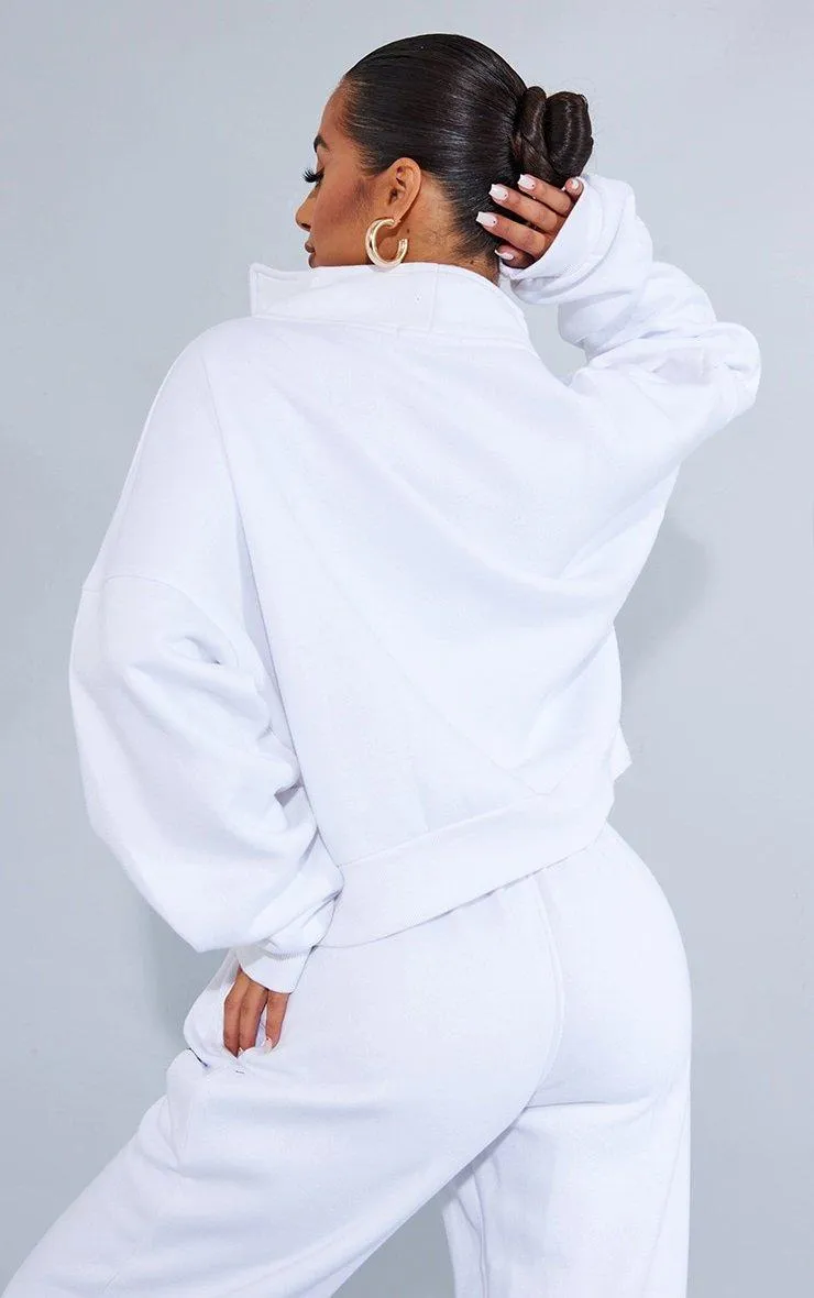 Hoodies & Sweatshirts | Petite White Half Zip Oversized Sweat | PrettyLittleThing