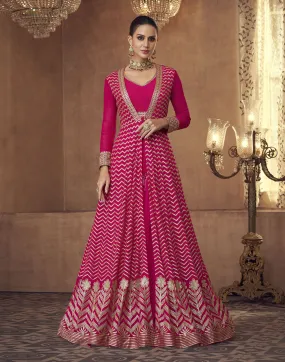 Hot Pink Anarkali Lehenga with Blouse and Jacket - 3 Piece