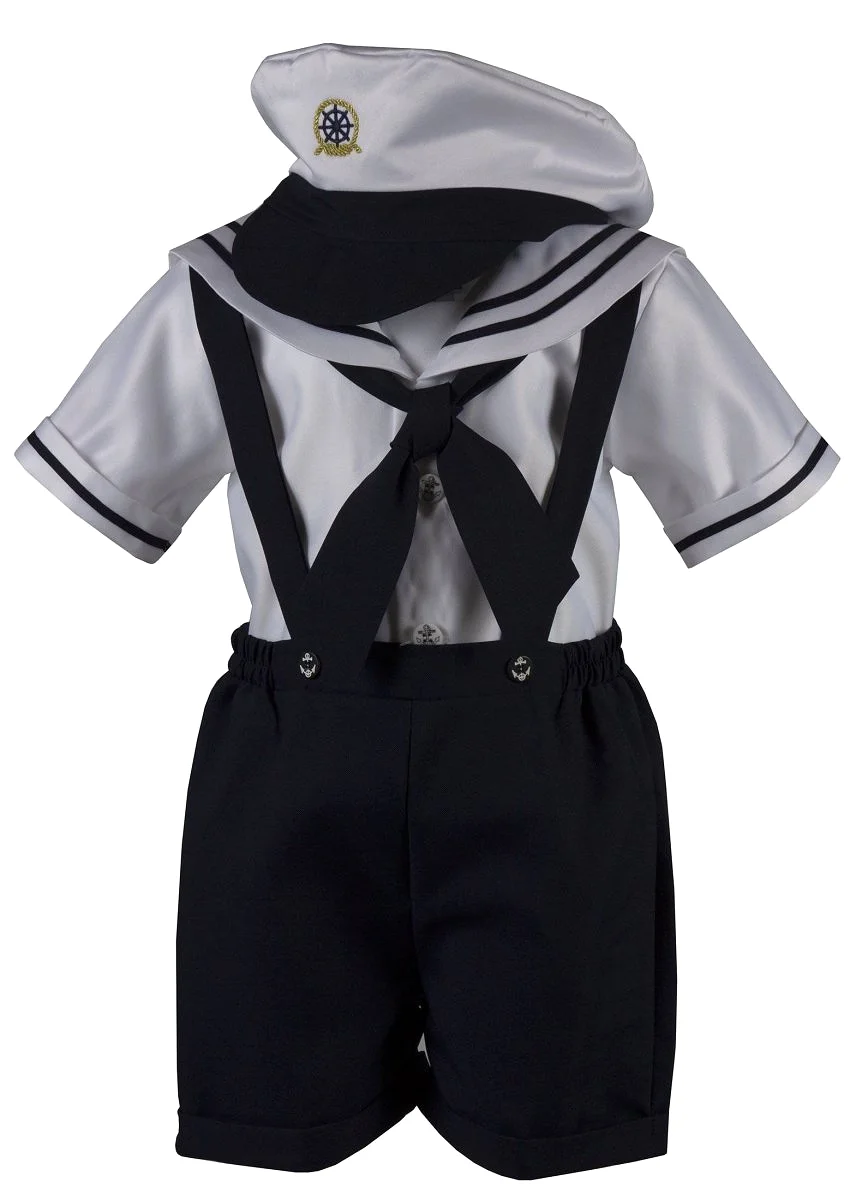 Infant Toddler Navy Blue and White Sailor Short Set Outfit