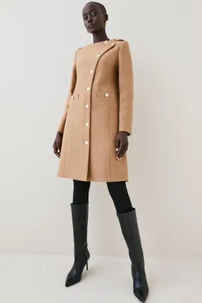 Italian Virgin Wool Button Up Midi Coat | Karen Millen