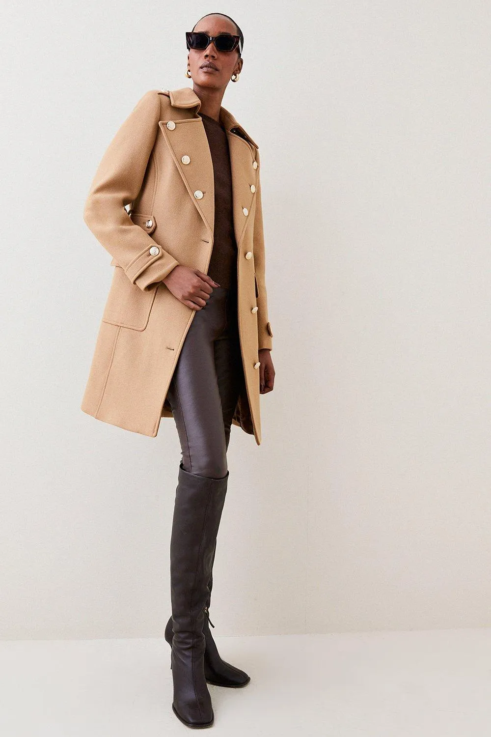 Italian Virgin Wool Military Midi Coat | Karen Millen