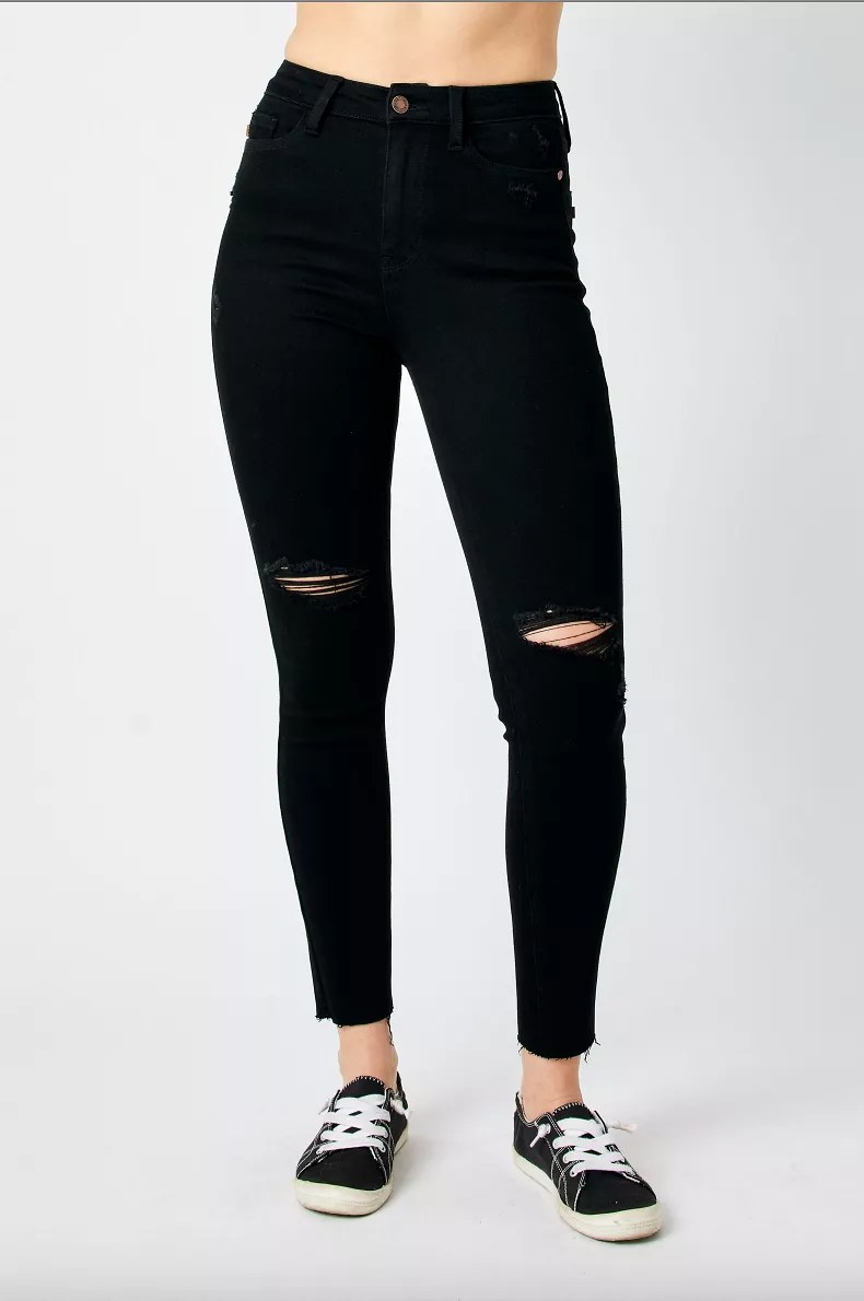 Judy Blue Destroyed Raw Hem Black Jeans