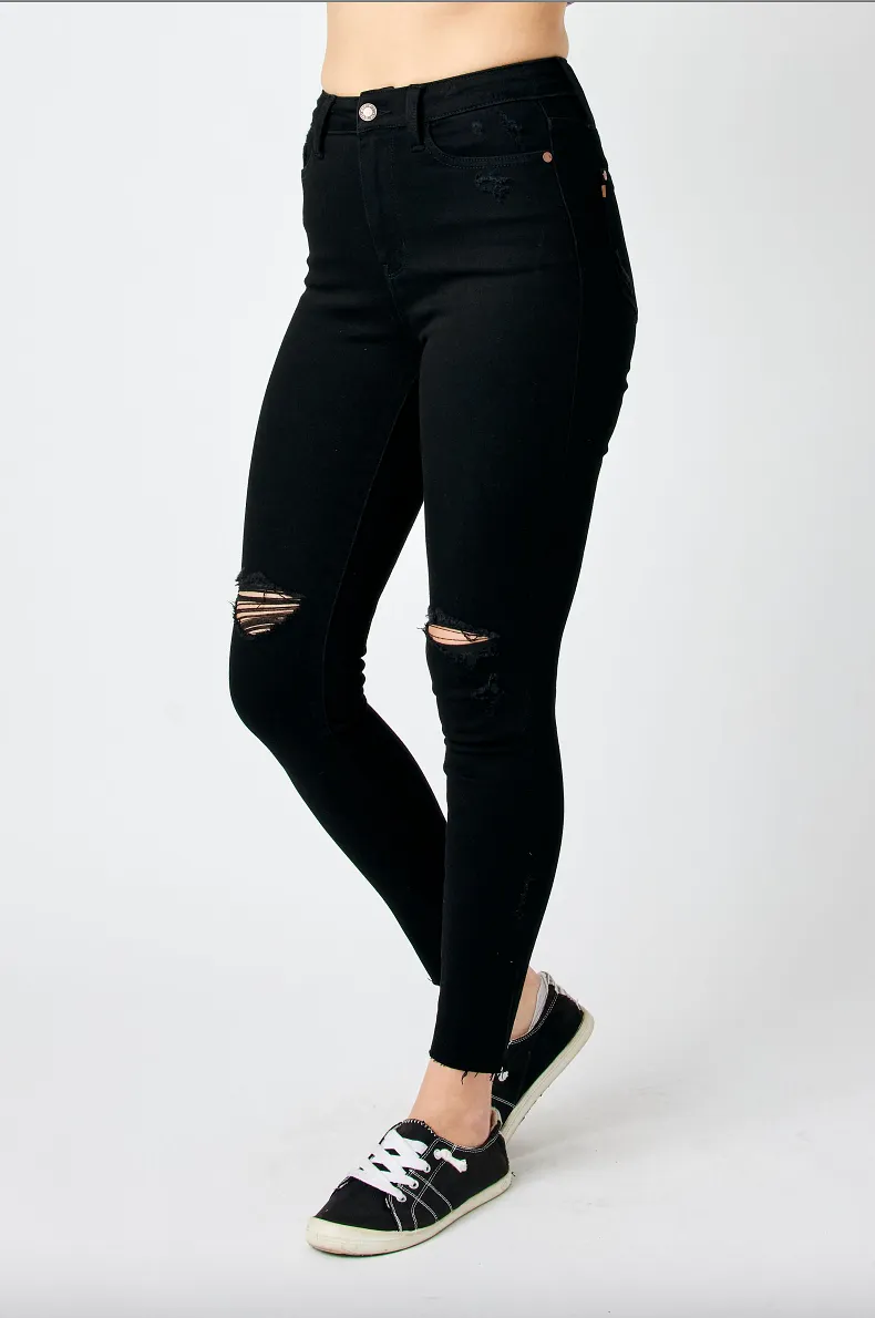 Judy Blue Destroyed Raw Hem Black Jeans