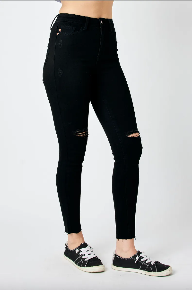 Judy Blue Destroyed Raw Hem Black Jeans