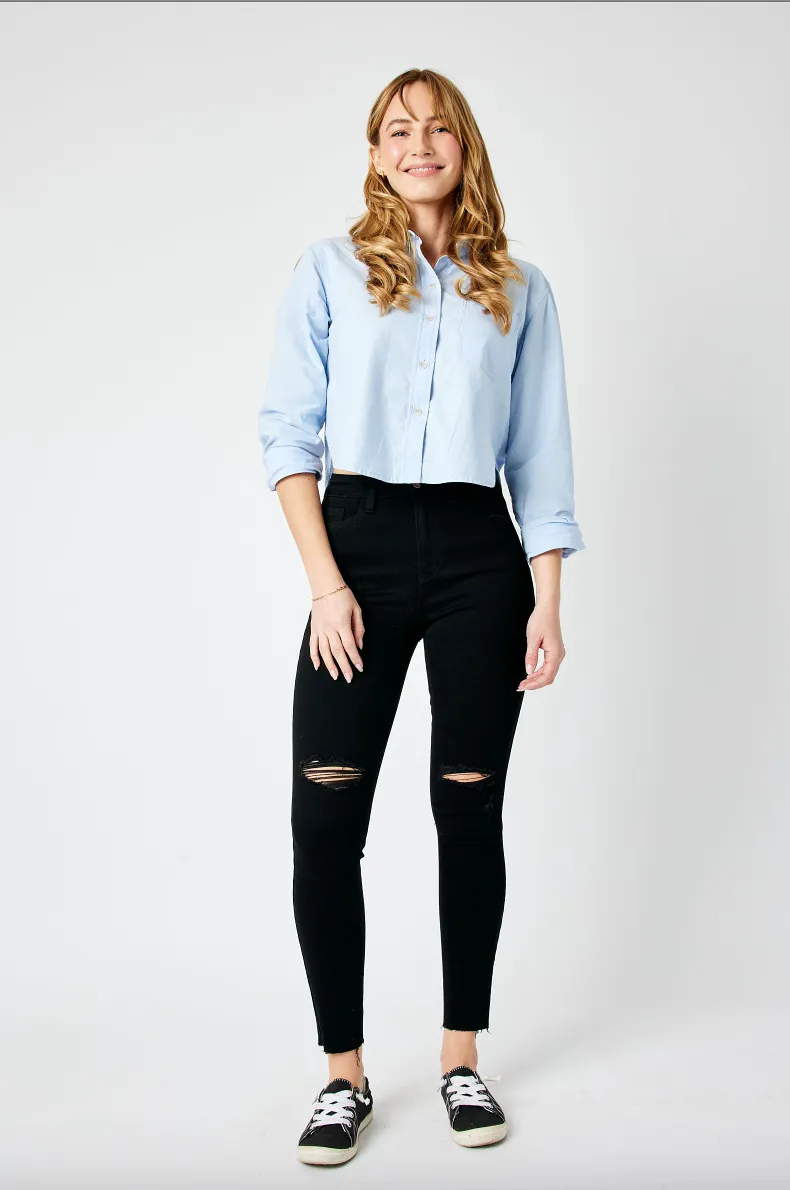 Judy Blue Destroyed Raw Hem Black Jeans