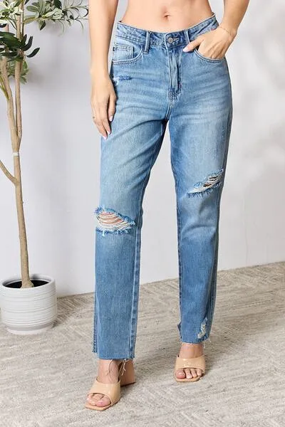 Judy Blue Full Size Distressed Raw Hem Straight Jeans