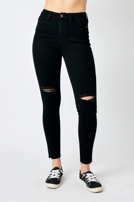 JUDY BLUE HIGH WAISTED HEAVY DESTROY RAW HEM SKINNY