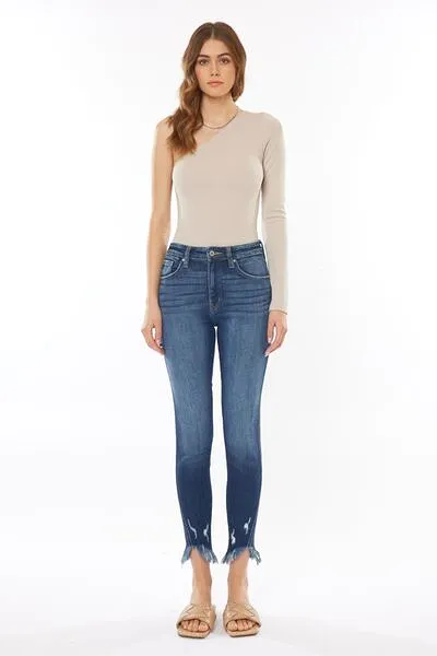 Kancan Raw Hem High Waist Cropped Jeans