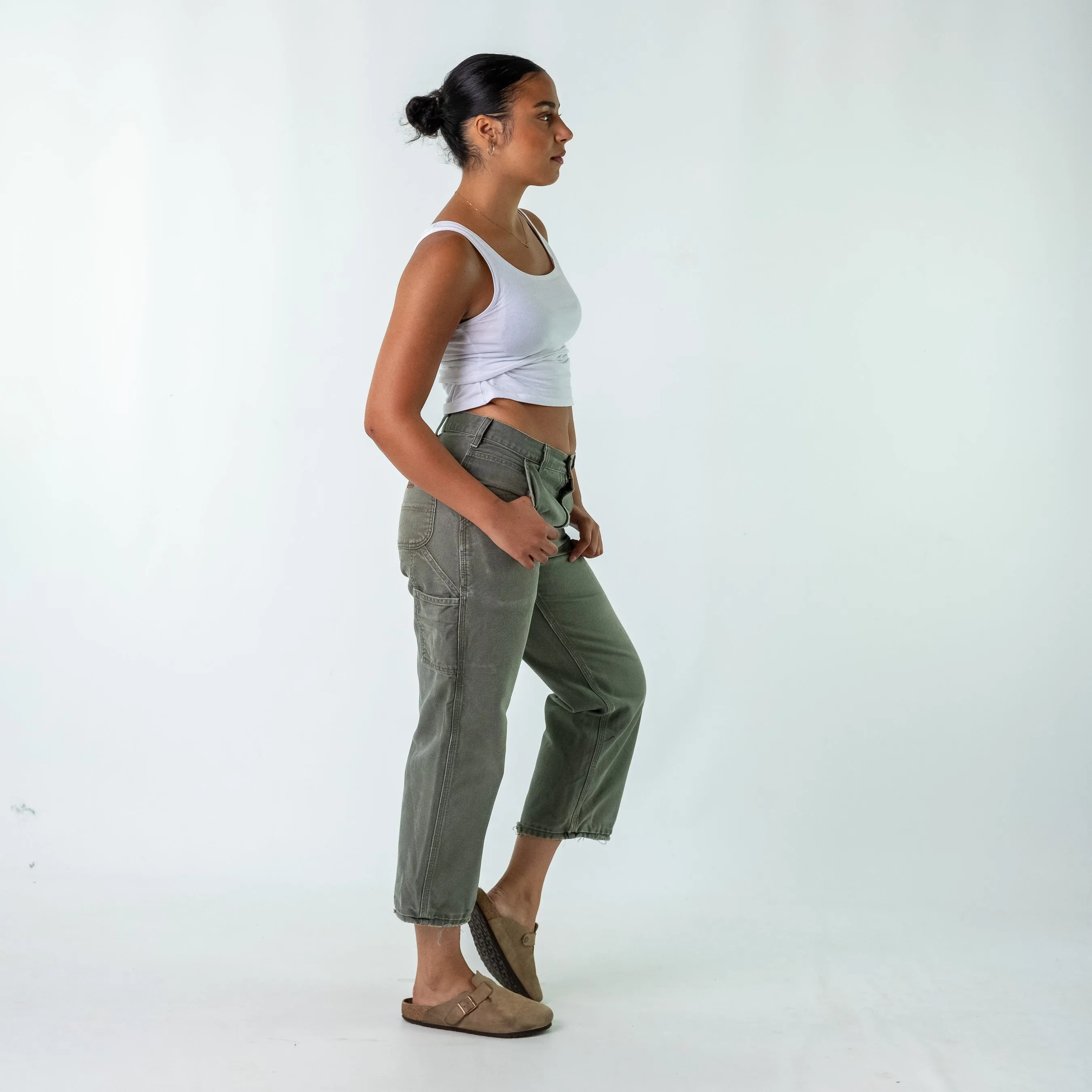 Khaki Green 90s Carhartt Denim Carpenter Jeans Baggy Pants (32x30)