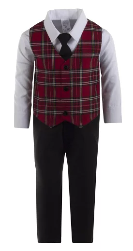 Kids Black Pant Set with Red Plaid Holiday Vest Set