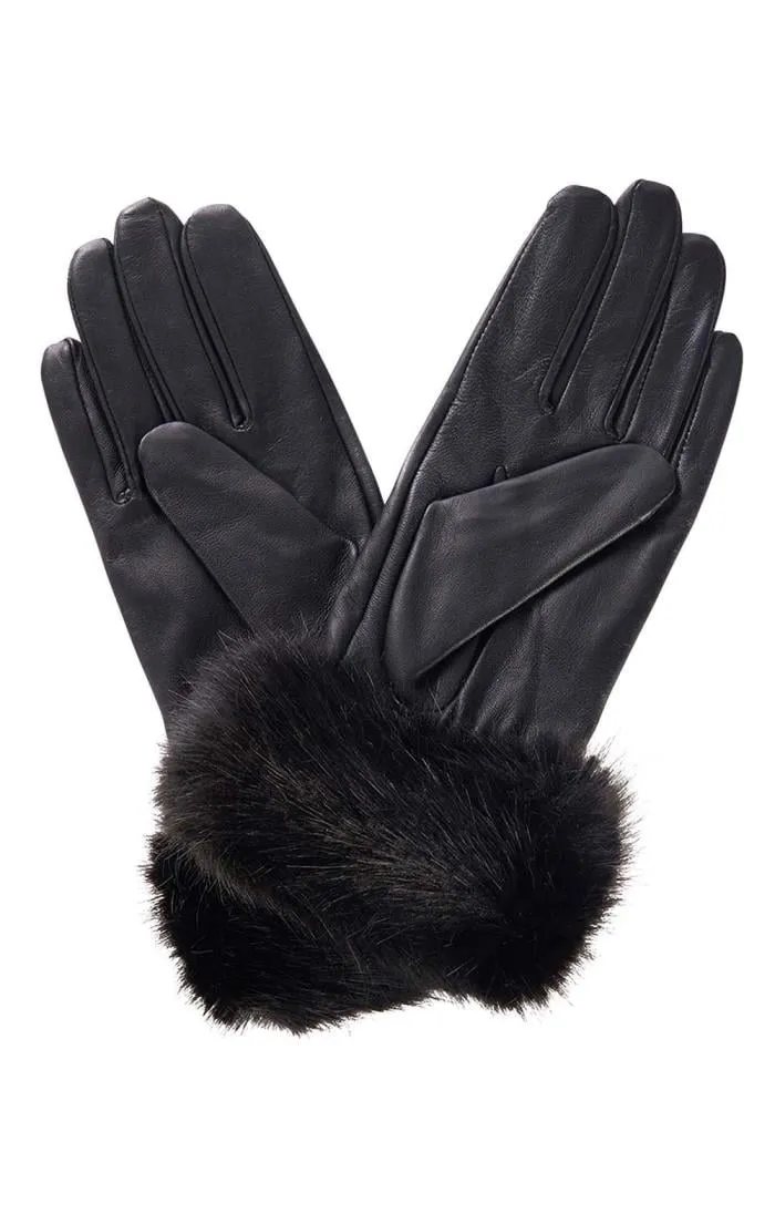 Ladies Fur Trimmed Leather Gloves