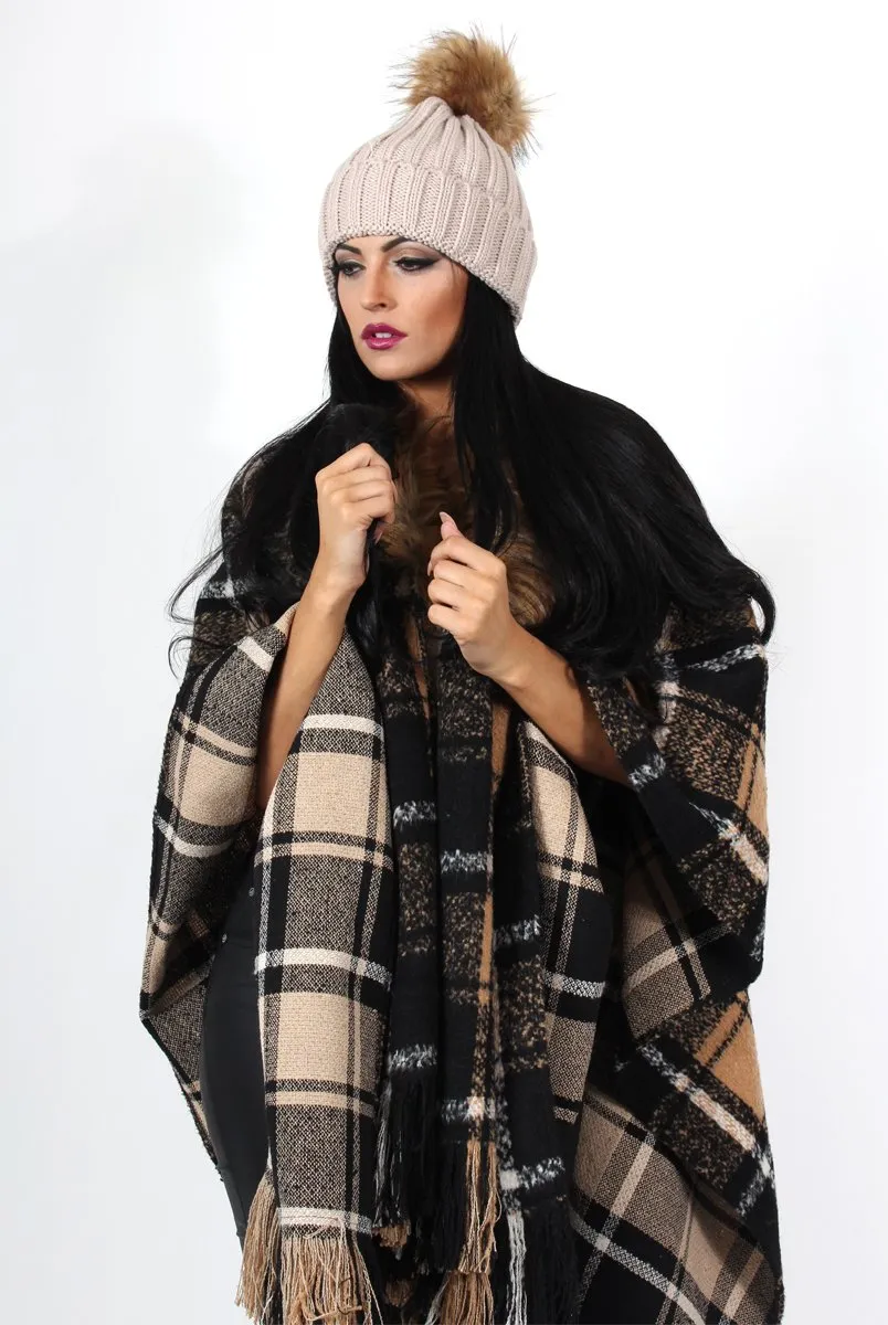 Latoya Beige Faux Fur Trimmed Cape