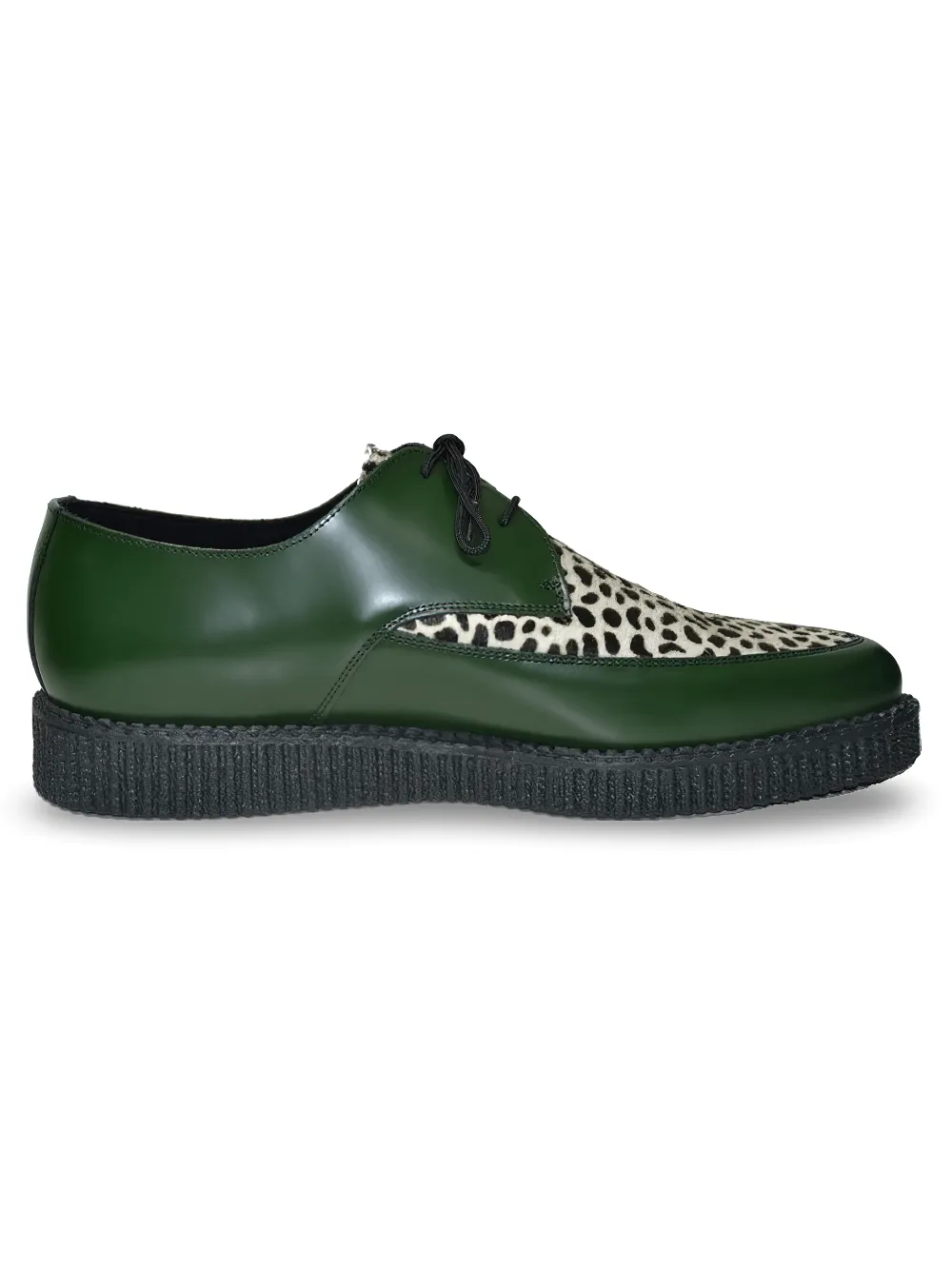 Leopard Fur and Leather Pointed Creeper Shoes