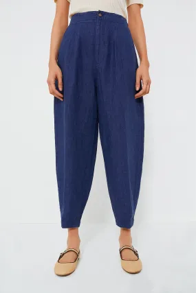 Light Navy Delave Linen Cropped Pant