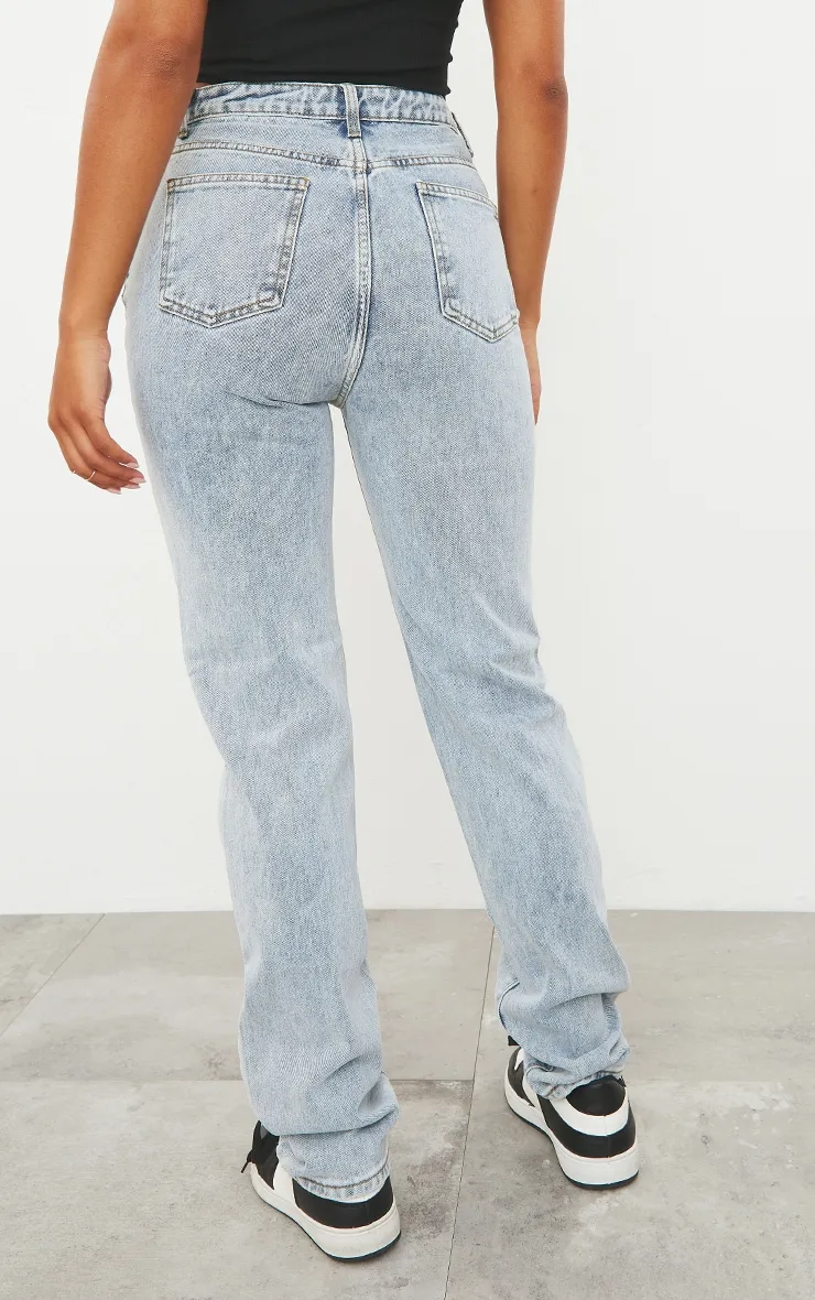 Light Wash Long Leg Straight Jeans | Denim