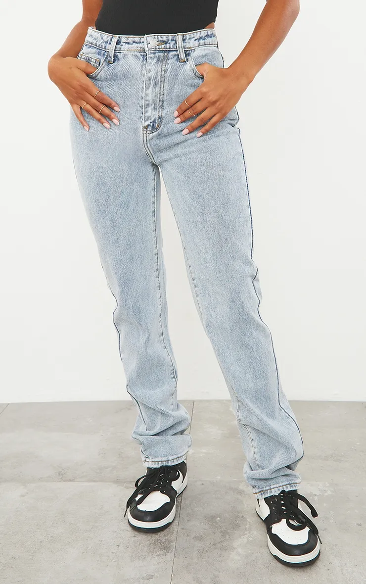 Light Wash Long Leg Straight Jeans | Denim