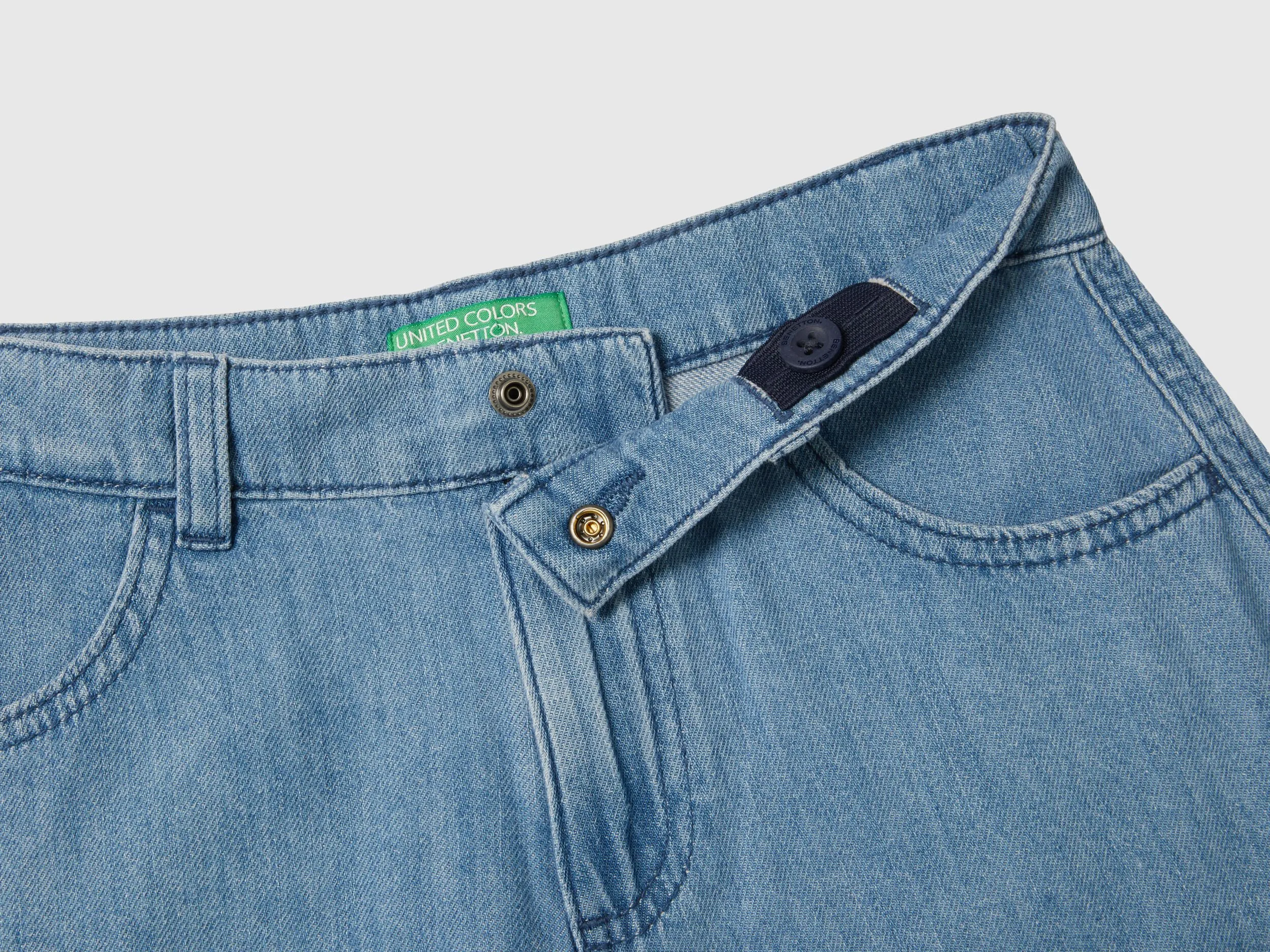 Lightweight denim jeans with frill - Light Blue | Benetton