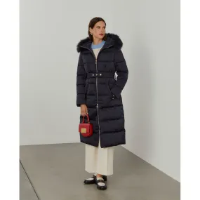 Long padded jacket with hood and fur