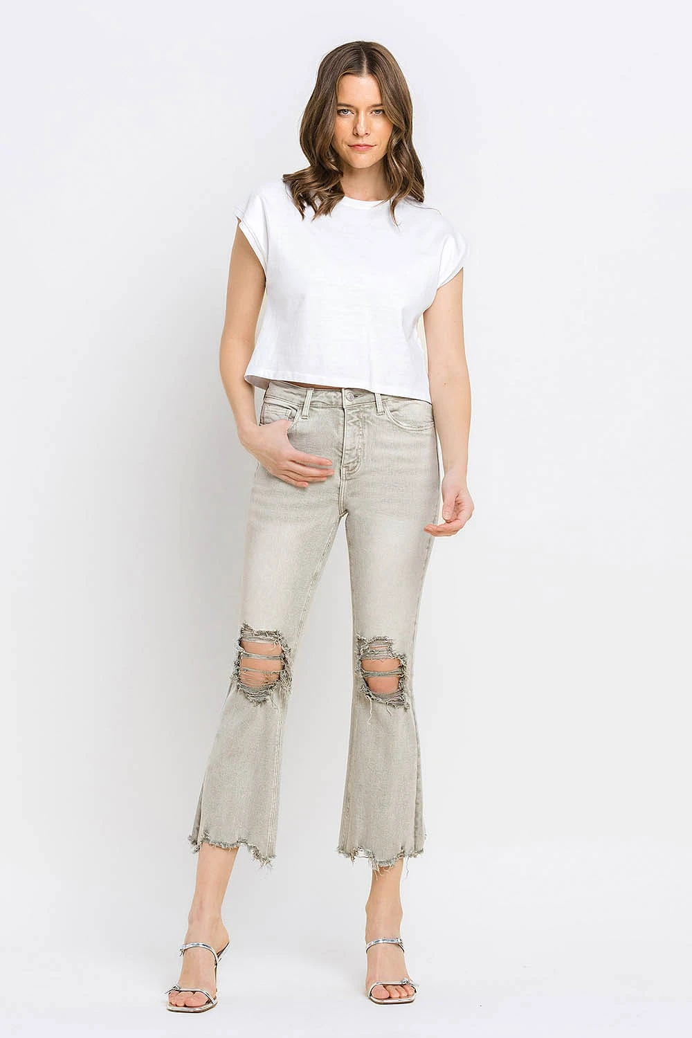 Lovervet Distressed Raw Hem Cropped Flare Jeans