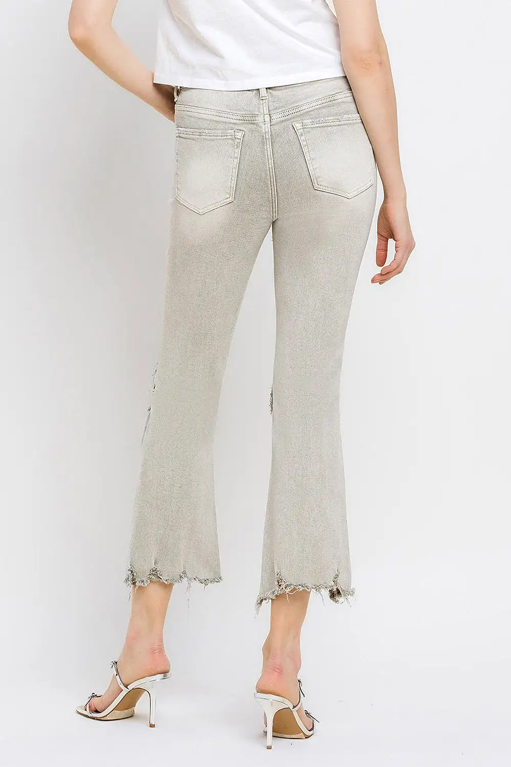 Lovervet Distressed Raw Hem Cropped Flare Jeans