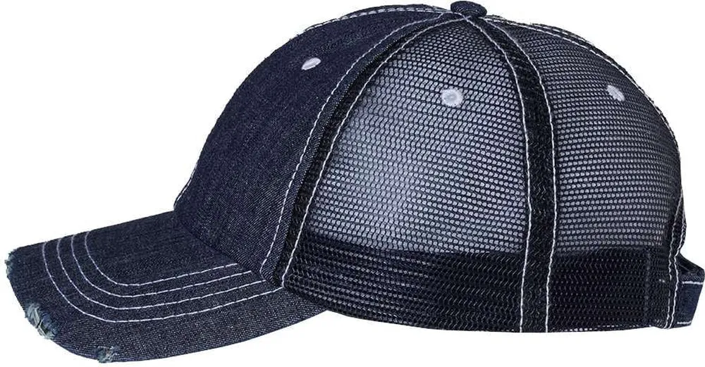 Mega Cap Herringbone Unstructured Contrast Stitch Trucker Cap